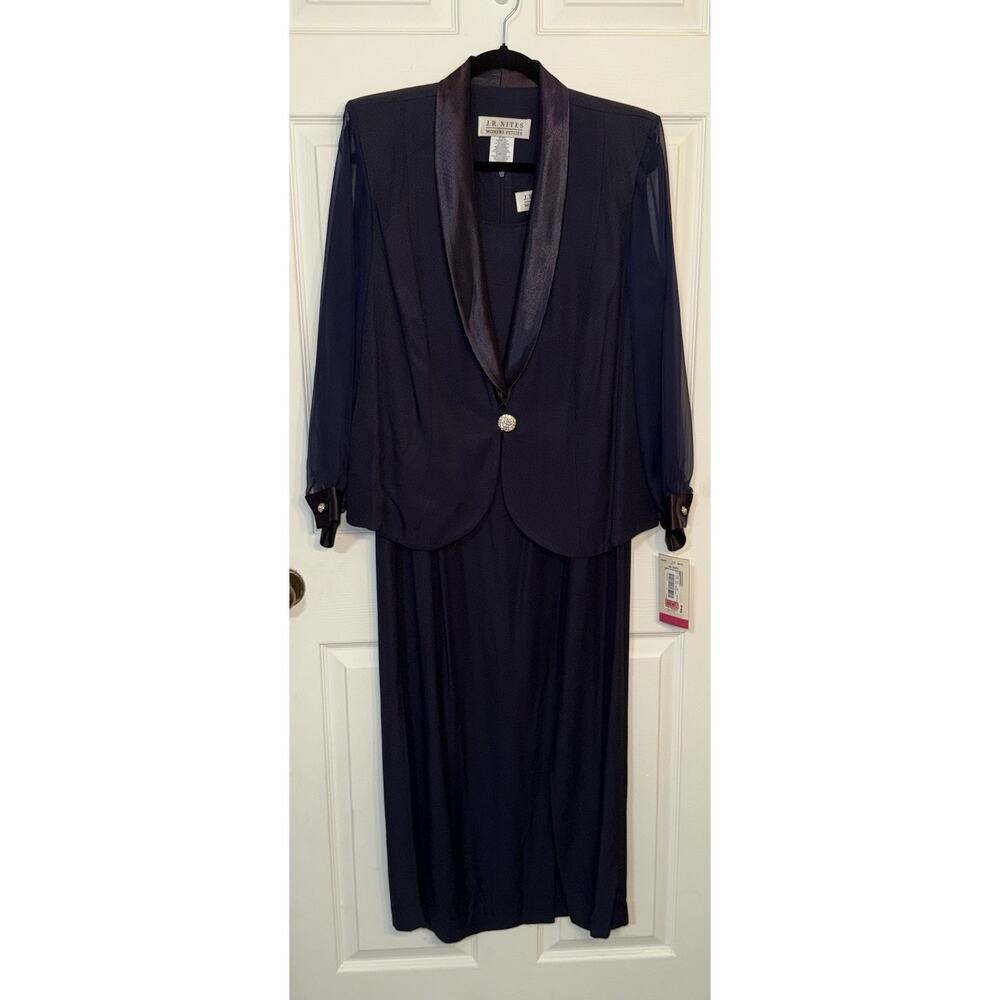 JR Nites Women's 2-Piece Set Navy Dress & Blazer Jacket Formal Plus Size 16WP